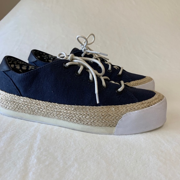 Tory Burch Canvas Platform Lace Up Espadrille Sz 9 - Picture 3 of 12